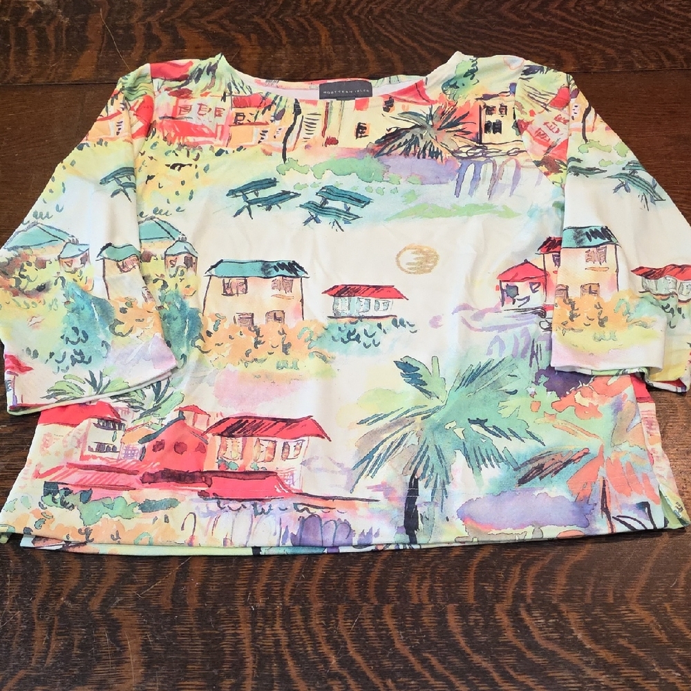Y2K Vintage Colorful All Over City Scenic Print Wearsble Art Women's Blouse